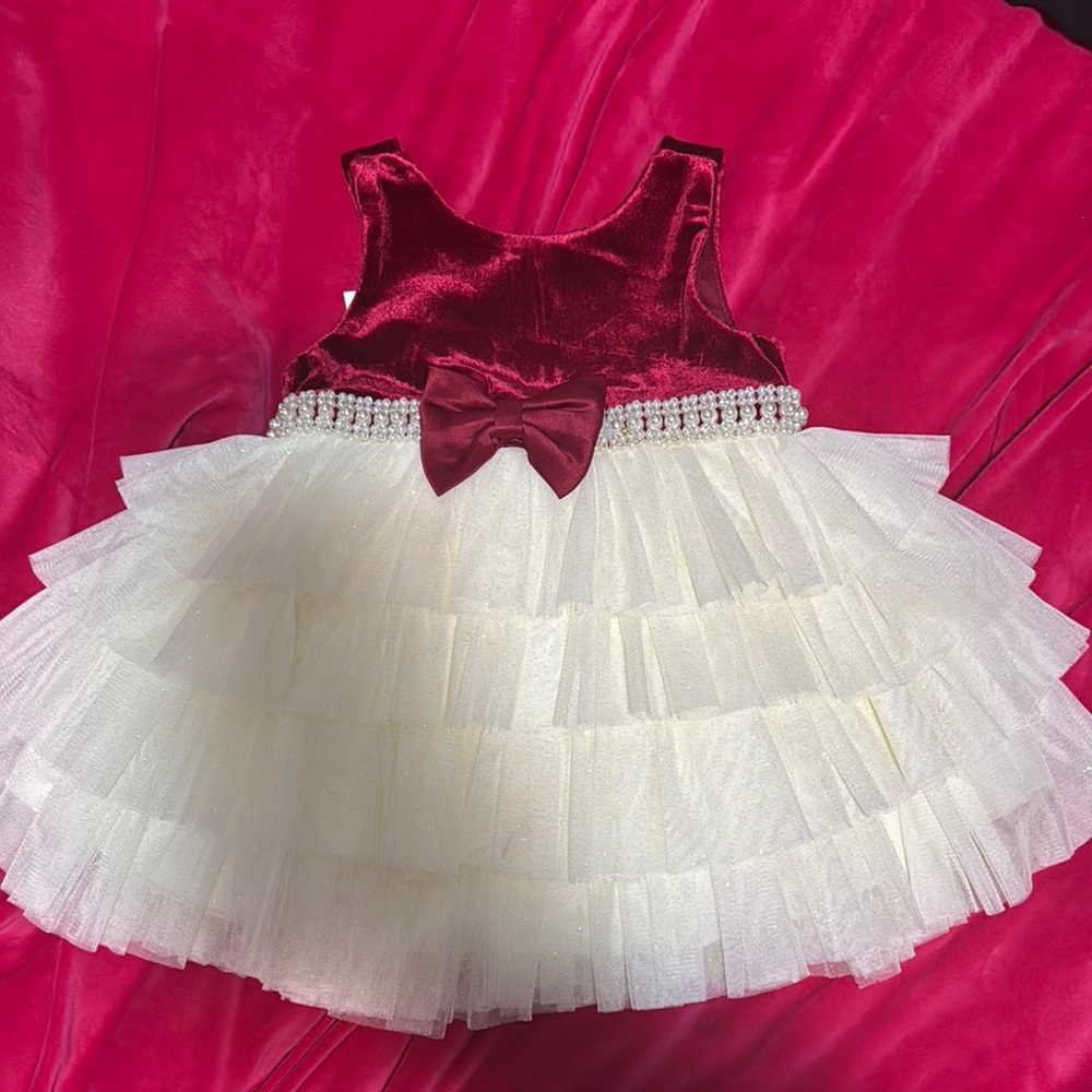Red and White Tulle Baby Dress with Bow